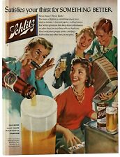1956 Schlitz Beer music party harmonica piano accordion art Vintage Print Ad picture