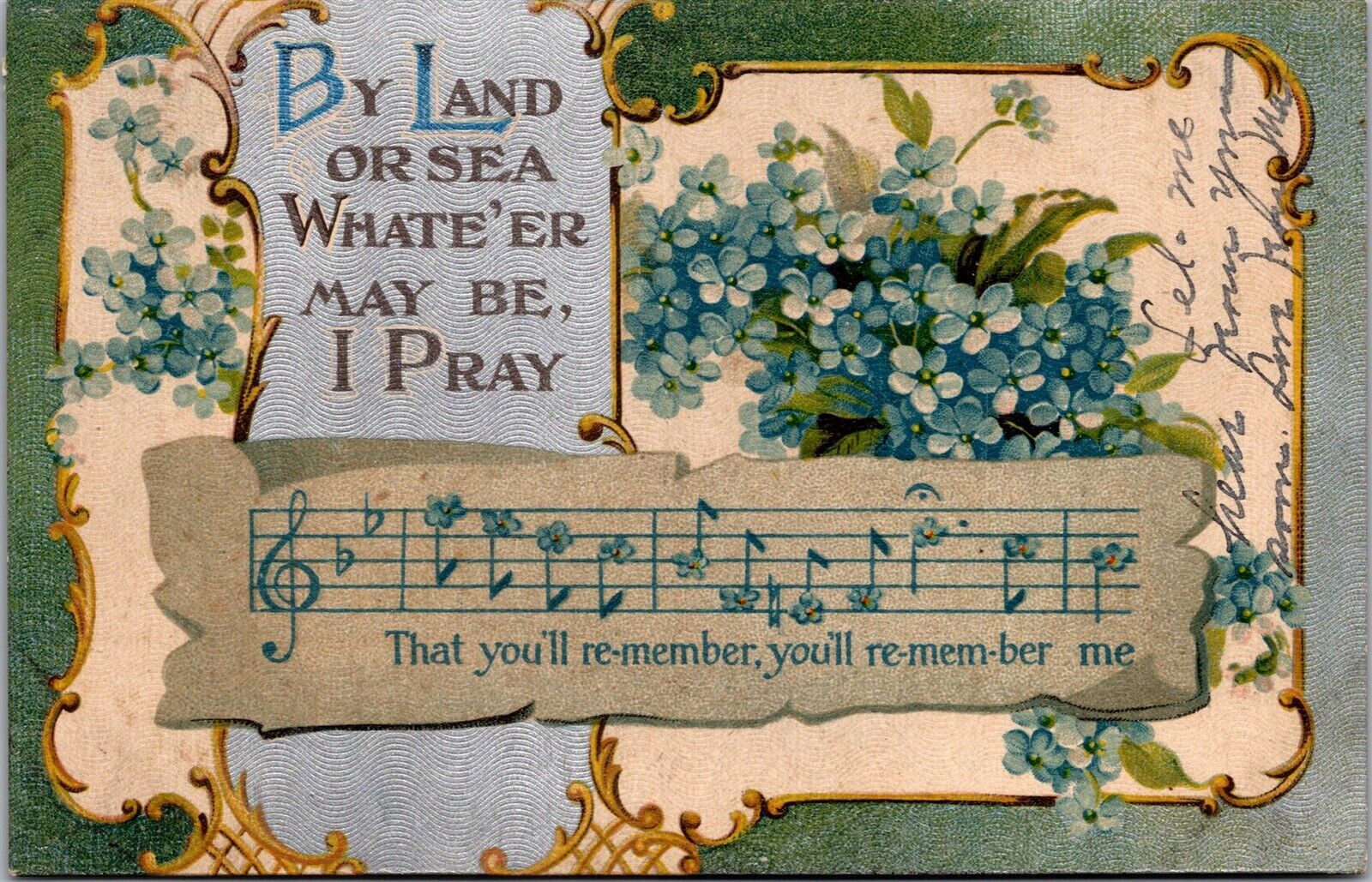 Vtg By Land Or Sea I Pray Remember Me Forget Me Nots Song Lyrics 1910s Postcard