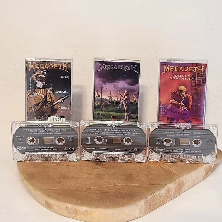 Lot of 3 MEGADETH Cassette Tapes -  Peace Sells   Youthanasia    So Far, So Good