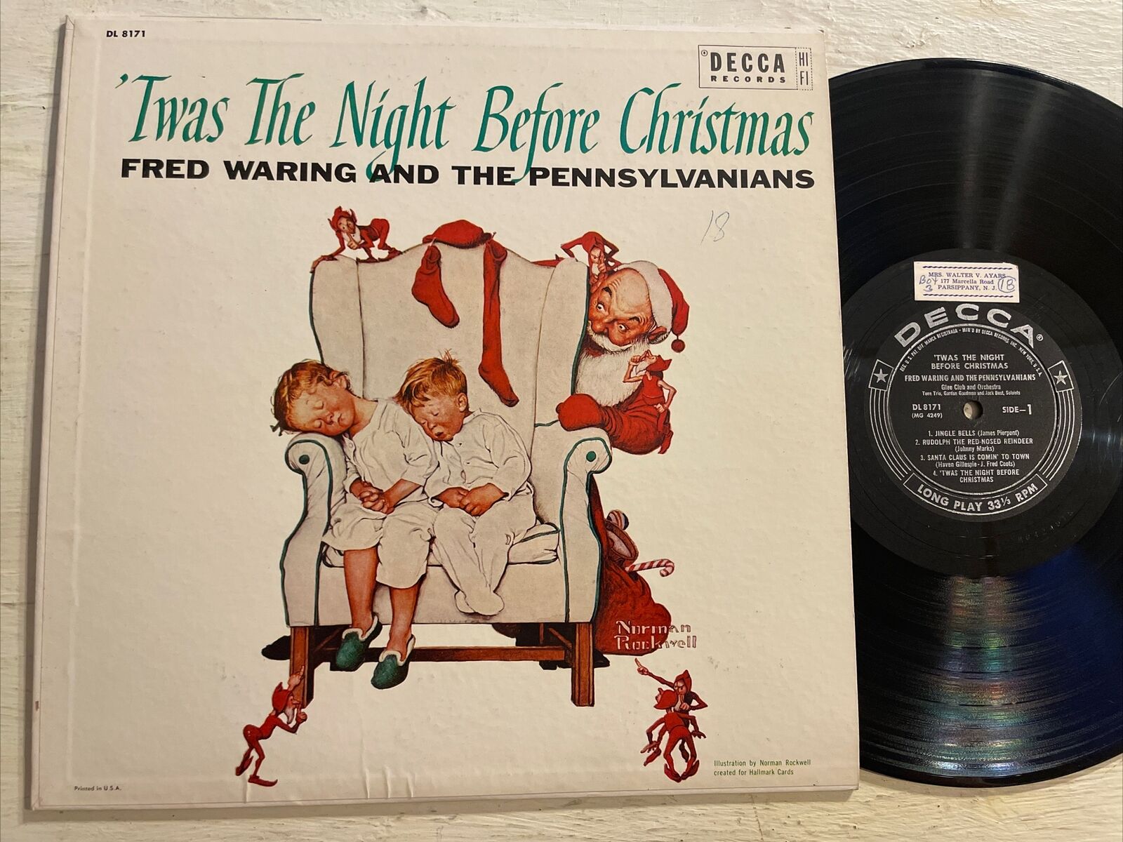 Fred Waring ‘Twas The Night Before Christmas LP Decca 1st Norman Rockwell VG+