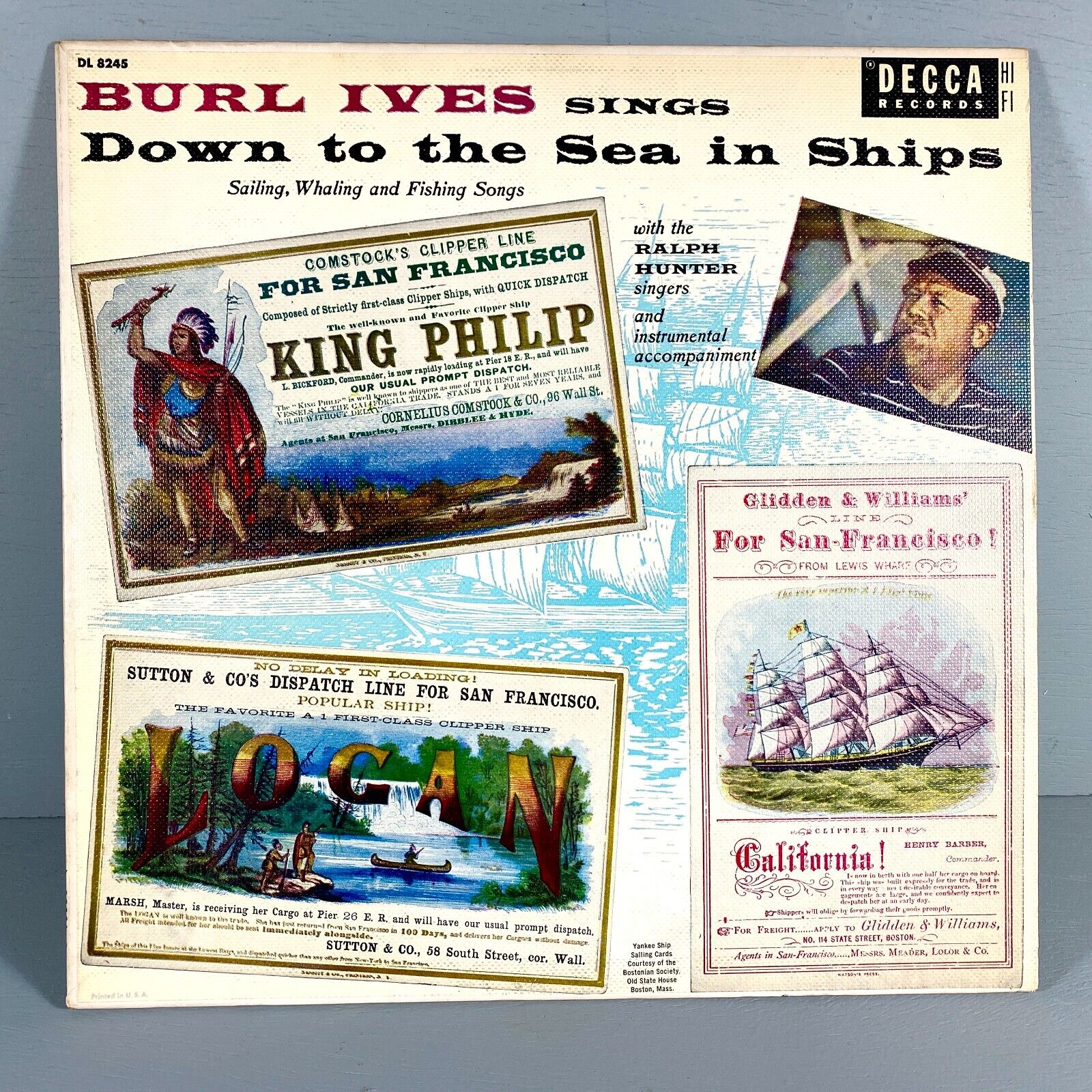 Burl Ives Sings Down to the Sea in Ships Vinyl LP ~ Decca Records  DL 8245 ~ VG+