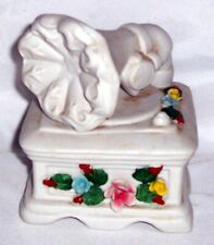 Vintage Gramophone Style Ceramic Music Box with Flowers, hand painted Working picture