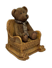 Vintage Music Box Teddy Bear n Rocking Chair Shower Gift Baby Brown Gingham Bow picture