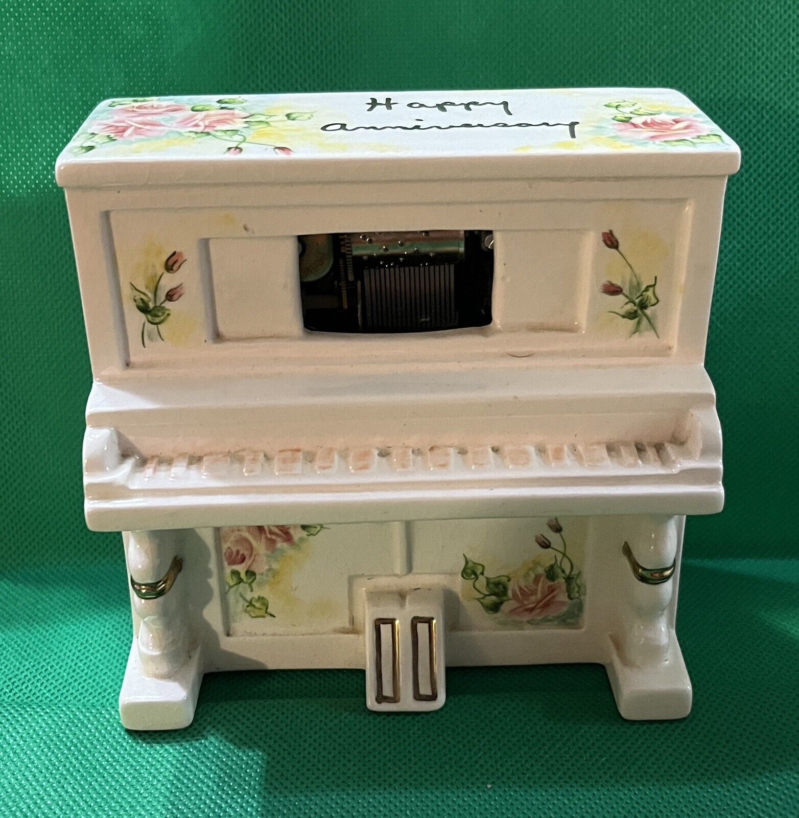 Vintage Ceramic Piano Wind Up Music Box - Happy Anniversary - Working 5” Tall