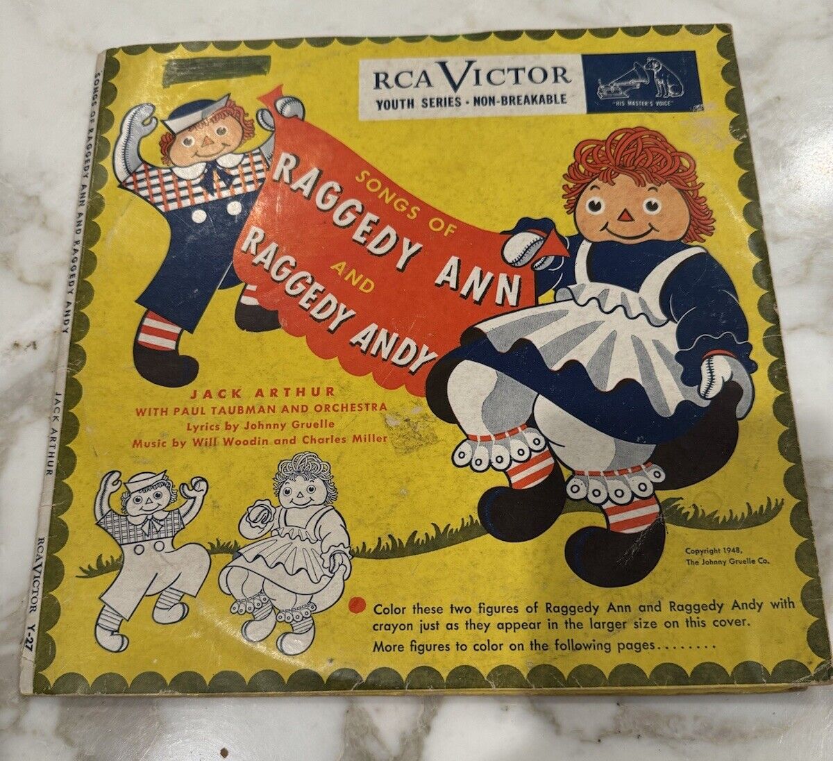 Vtg 1948 Songs Of Raggedy Ann & Andy RCA Victor 78 Rpm Record Y-27