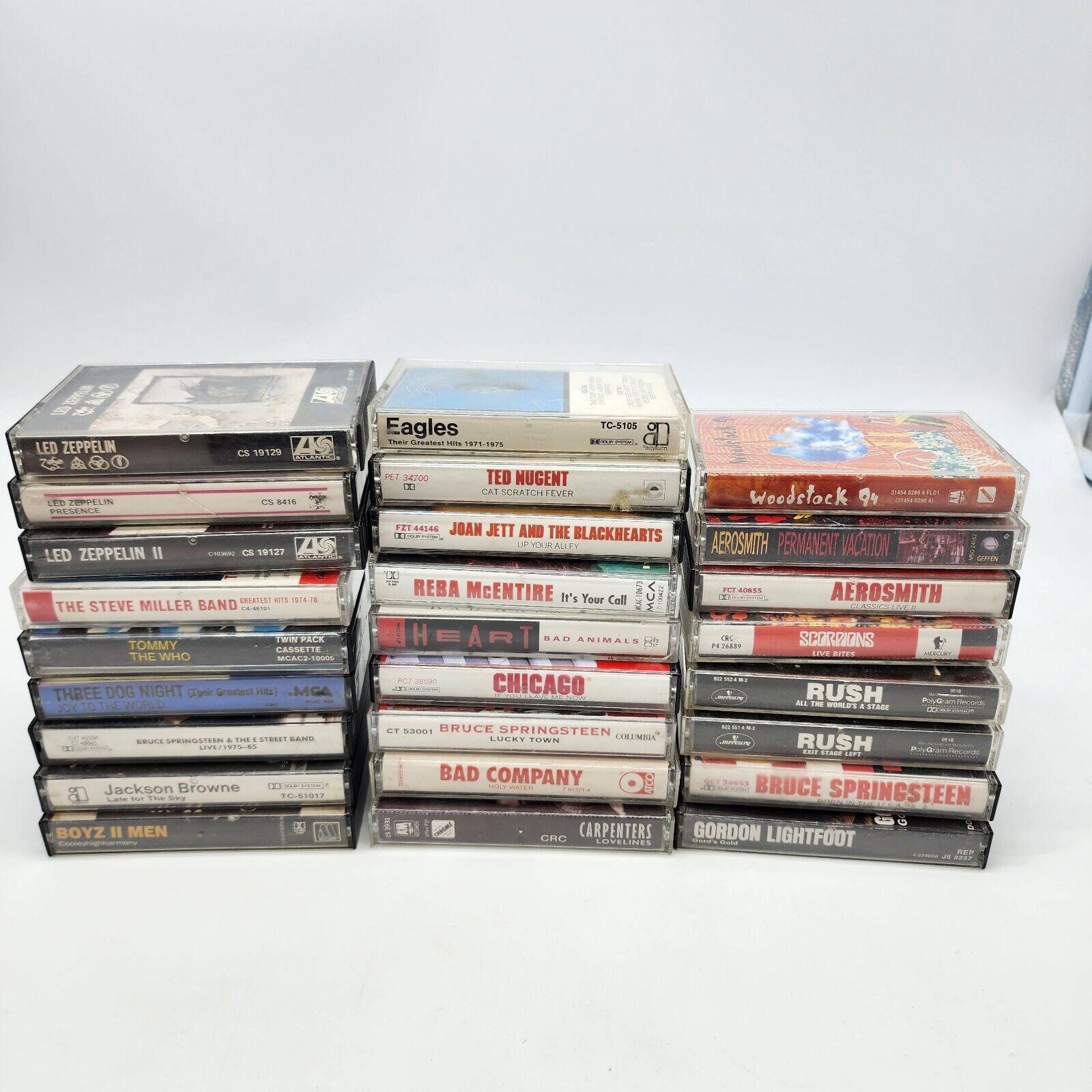Vintage 80-90s Rock 26 Cassette Tape Lot Aerosmith Led Zeppelin Rush Woodstck