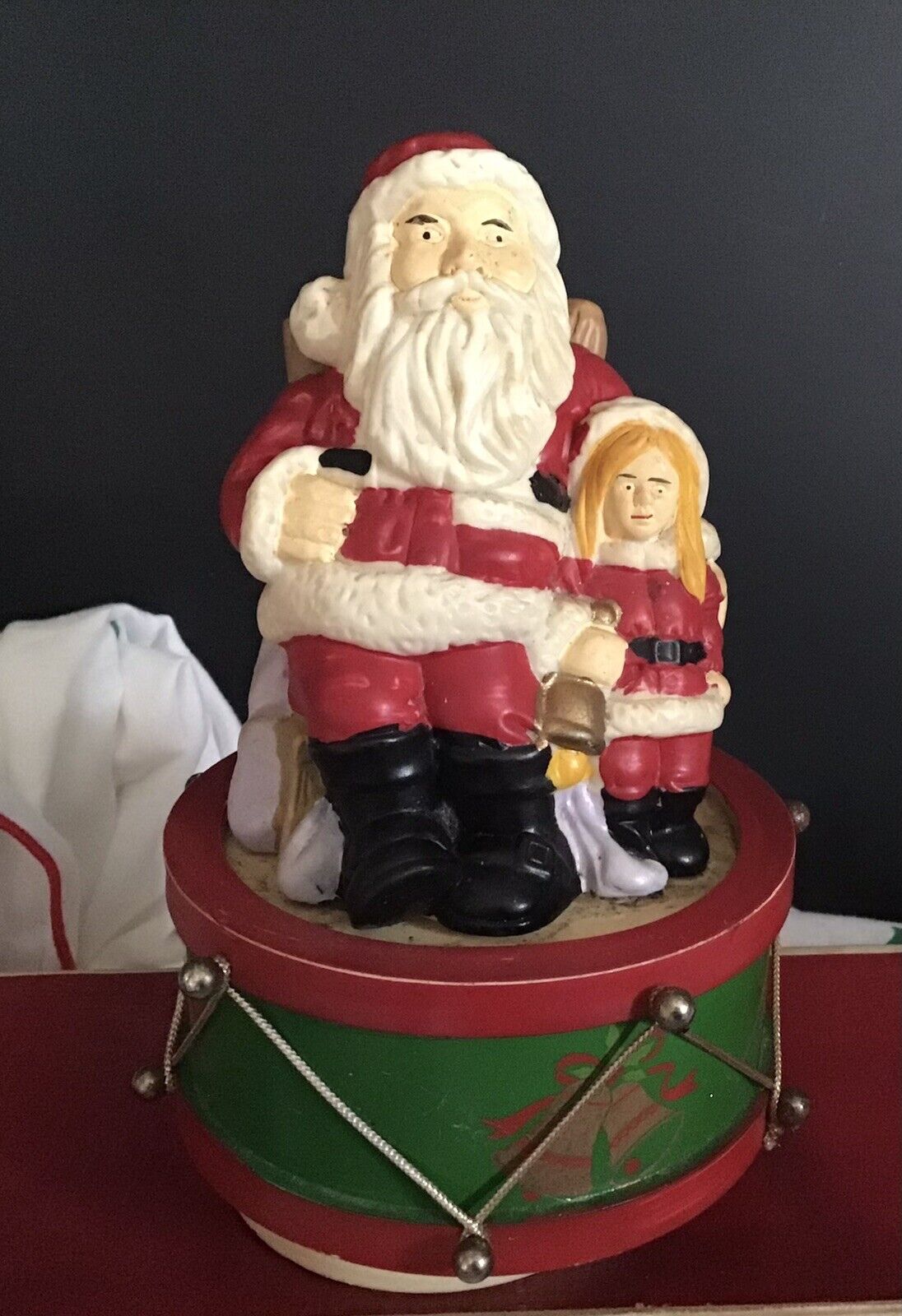 vintage santa music box Plays Santa Is Coming To Town 6 Inches Tall