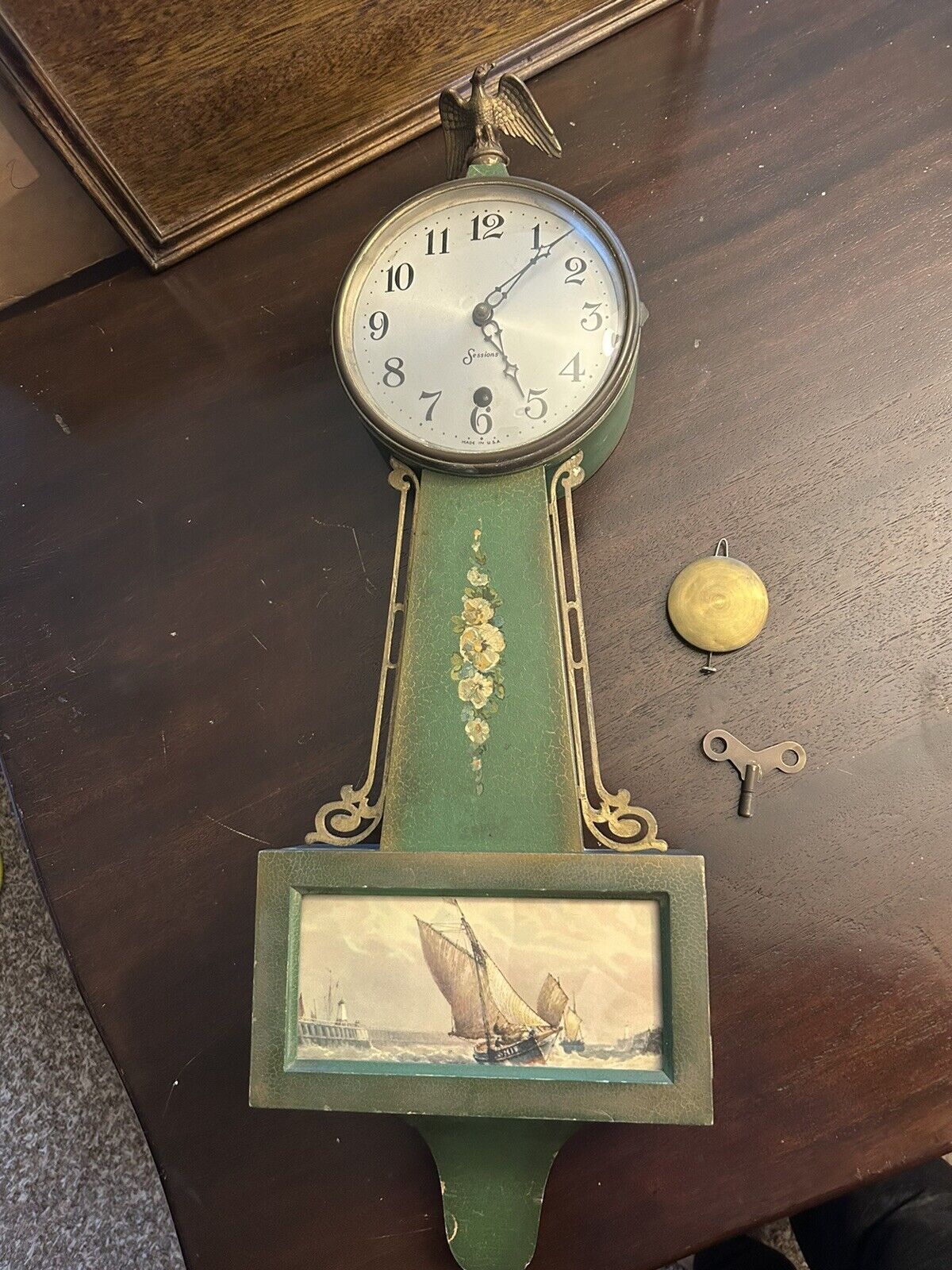 SESSIONS 8 Day Banjo Clock Manual wind Lexington late 1920's original untouched