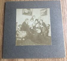 Mounted Photograph Large Group with One Lady Holding Banjo Instrument picture