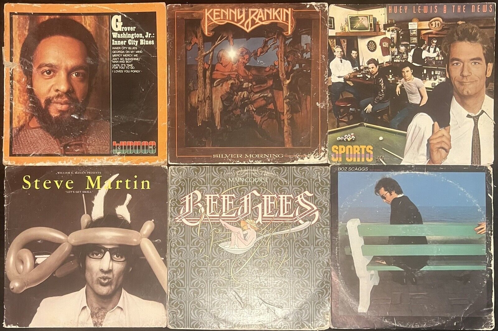 Lot Of 6 LPS-Huey Lewis/Bee Gees/Kenny Rankin/Boz Scaggs/Steve Martin & Grover W