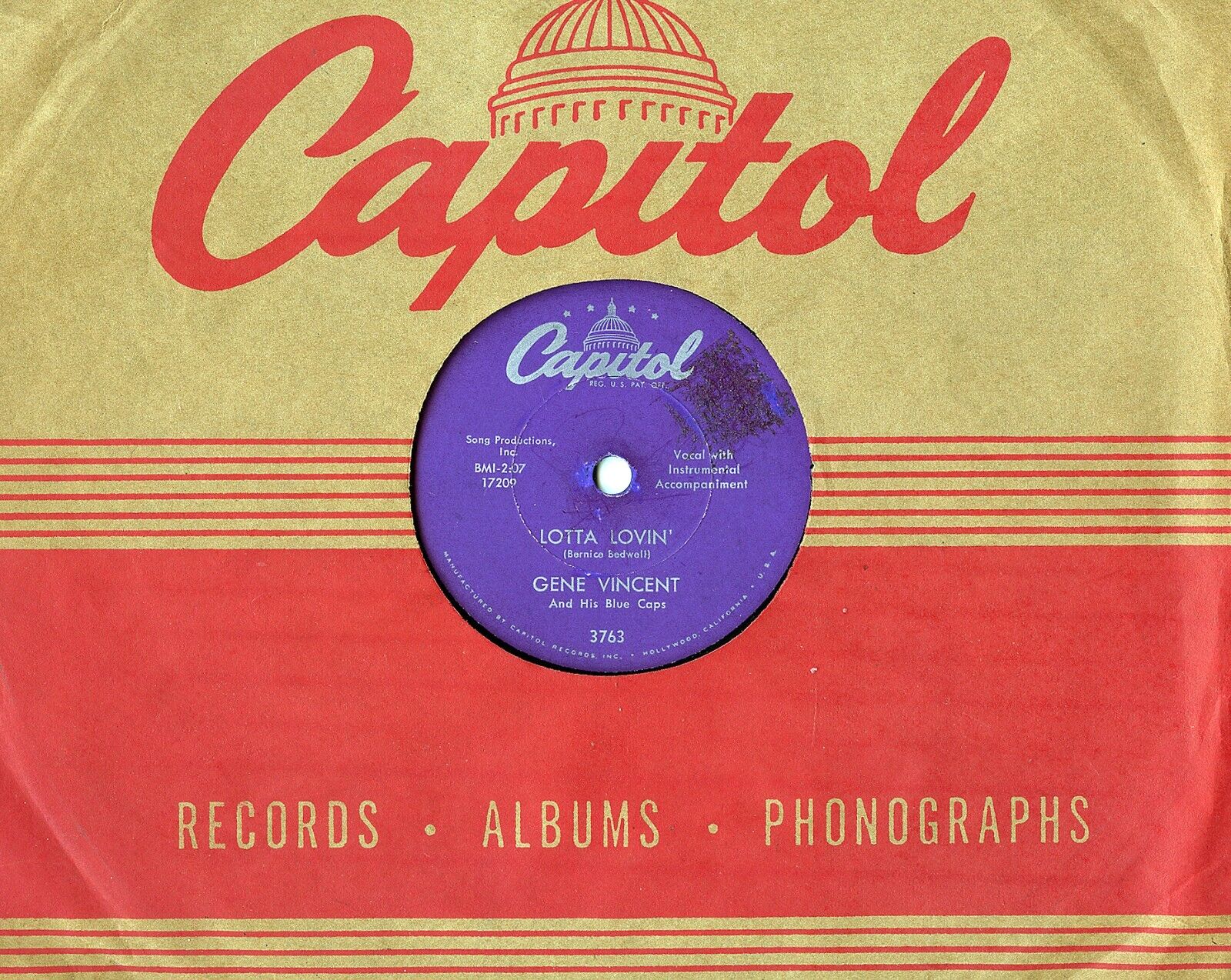 HEAR- Rare Rockabilly 78 - Gene Vincent - Lotta Lovin\' - Capitol Records # 3763