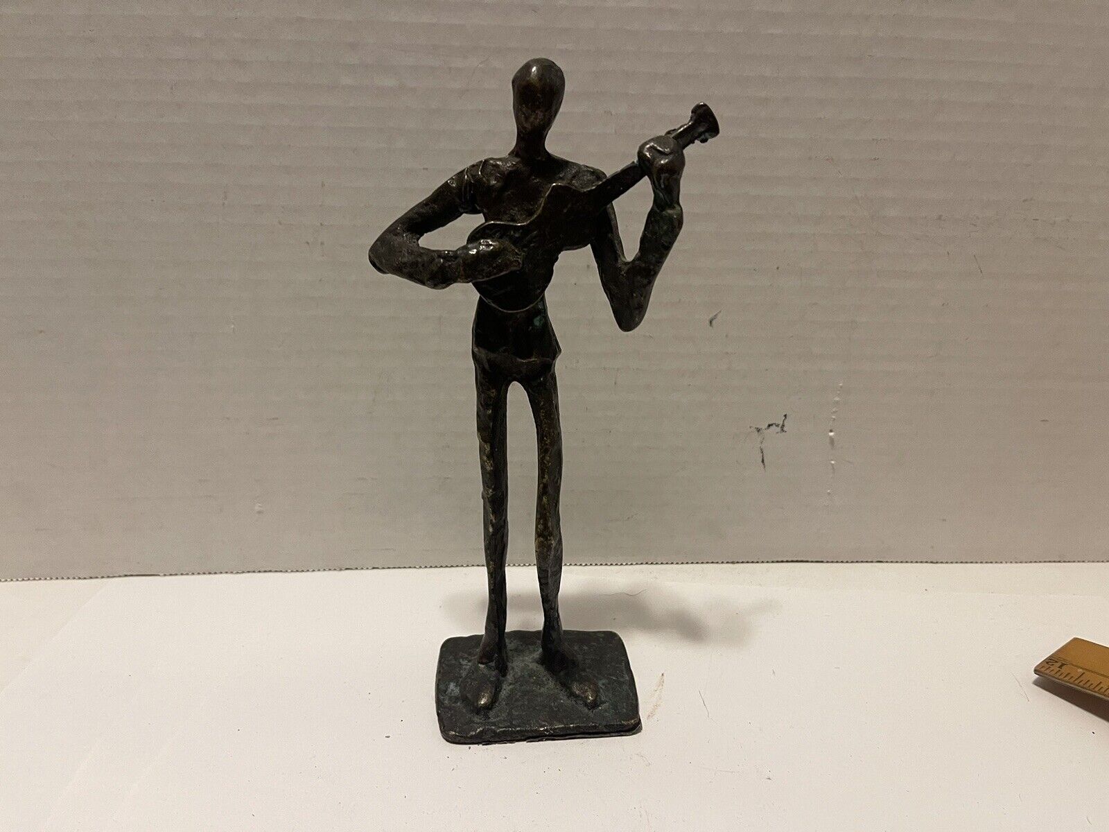 Brutalist Cast Bronze Musician Guitar Player Figurine 8 Inch Vintage