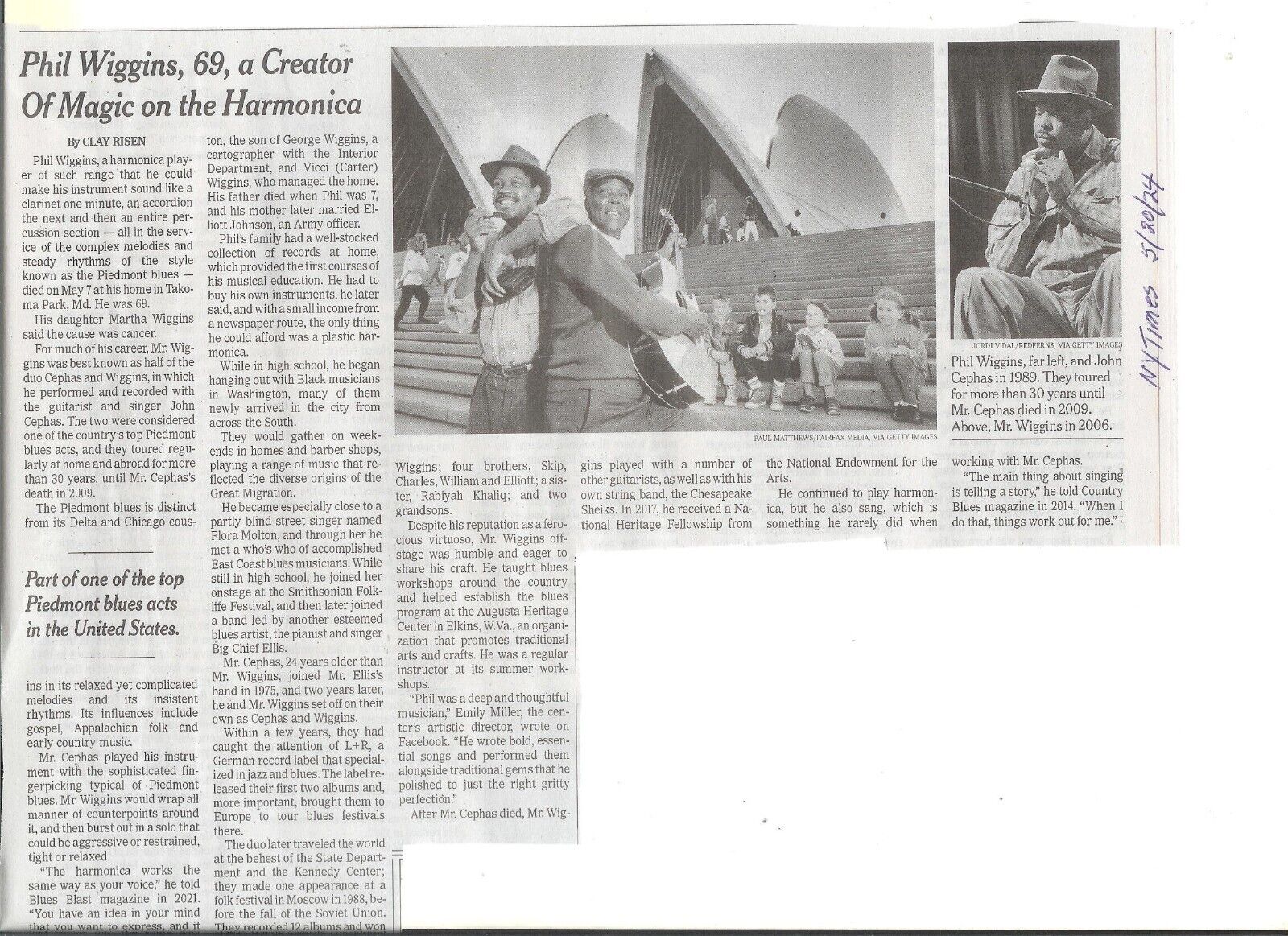 Phil Wiggins Obituary - New York Times 5/14/24- Magic on Harmonica