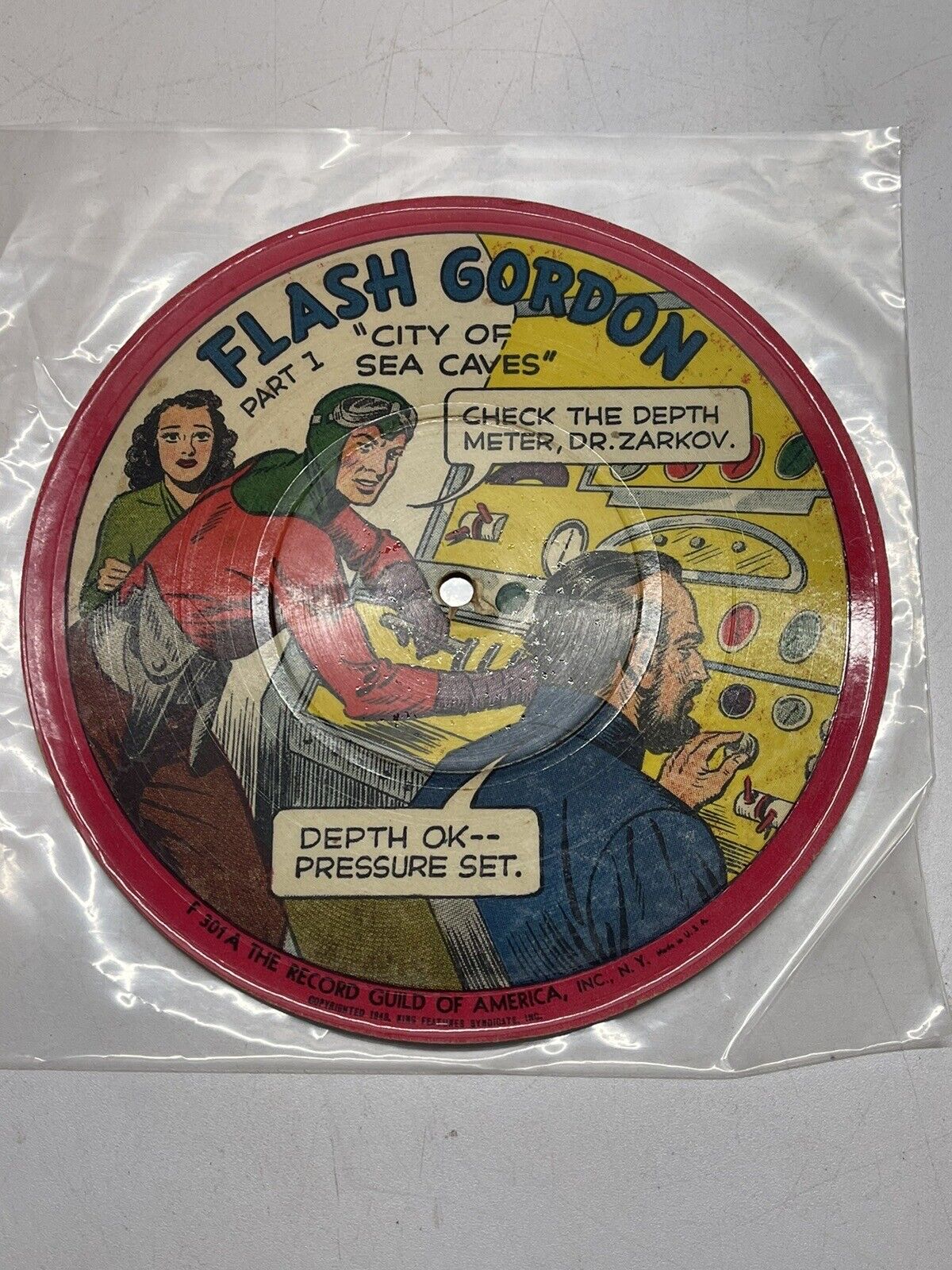 Old Vtg 1948 Flash Gordon Picture Disk City of Sea Caves Colorful Record NY USA