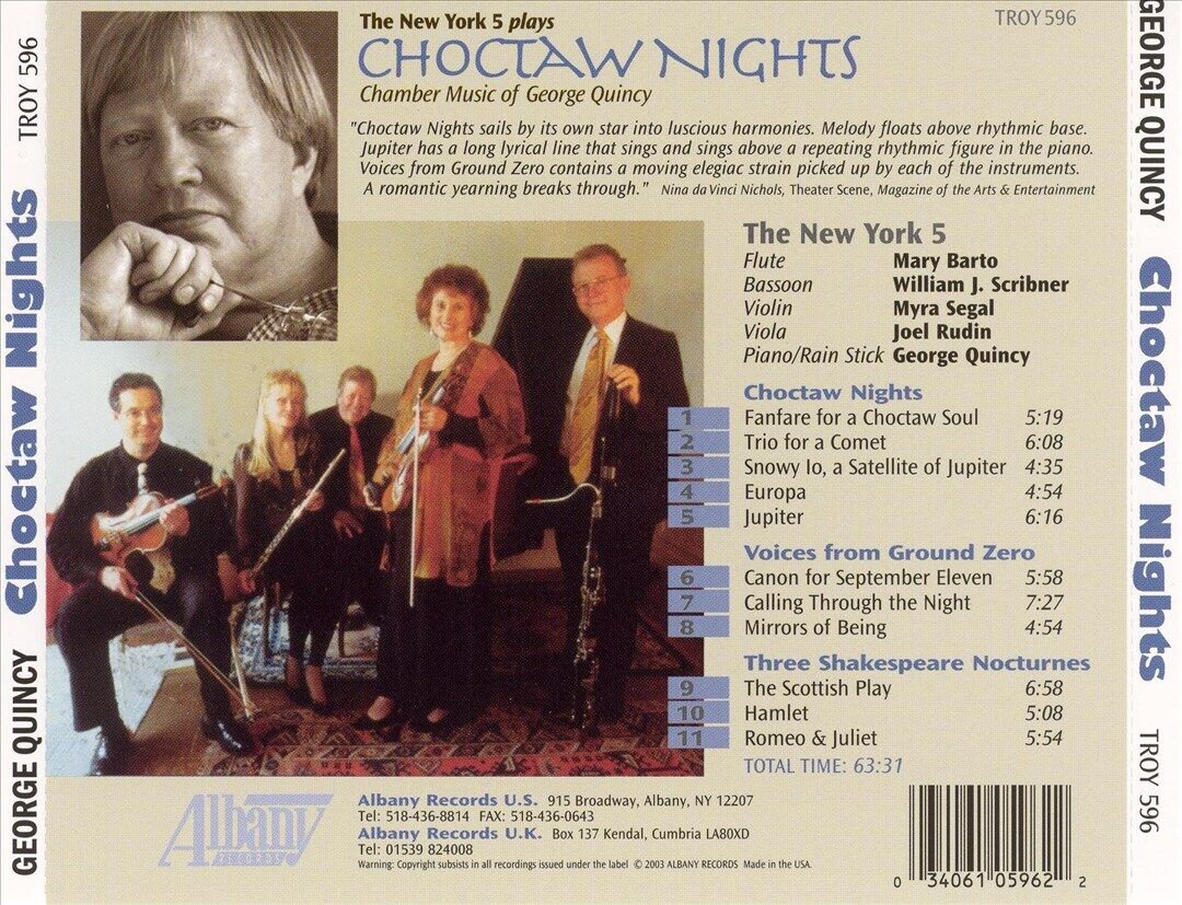 CHOCTAW NIGHTS: CHAMBER MUSIC OF GEORGE QUINCY NEW CD