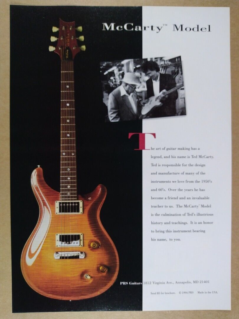1995 PRS McCarty Model Guitar vintage print Ad