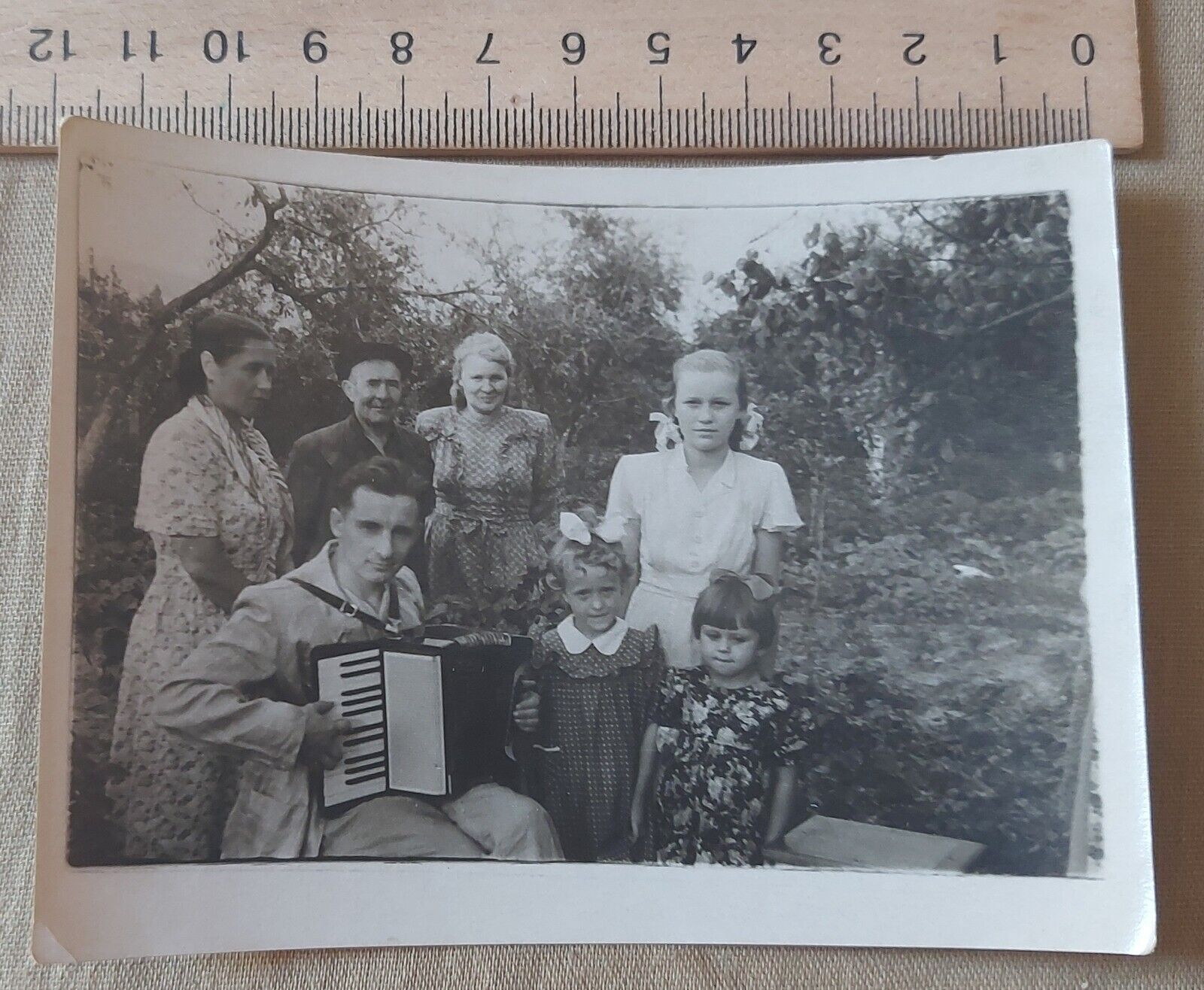 vintage photo soviet family village accordion music USSR 1950s