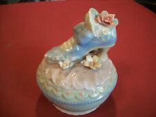Vintage Porcelain Music Trinket / Jewlery Box w/ Victorian Shoe & Flowers, Works picture