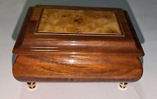 Vintage Burl Wood Footed Music Jewelry Box Plays 