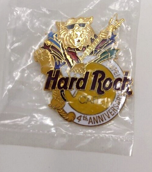 Hard Rock Cafe Pin Taipei 4th Anniversary Logo Tiger Sunglasses Playing Guitar