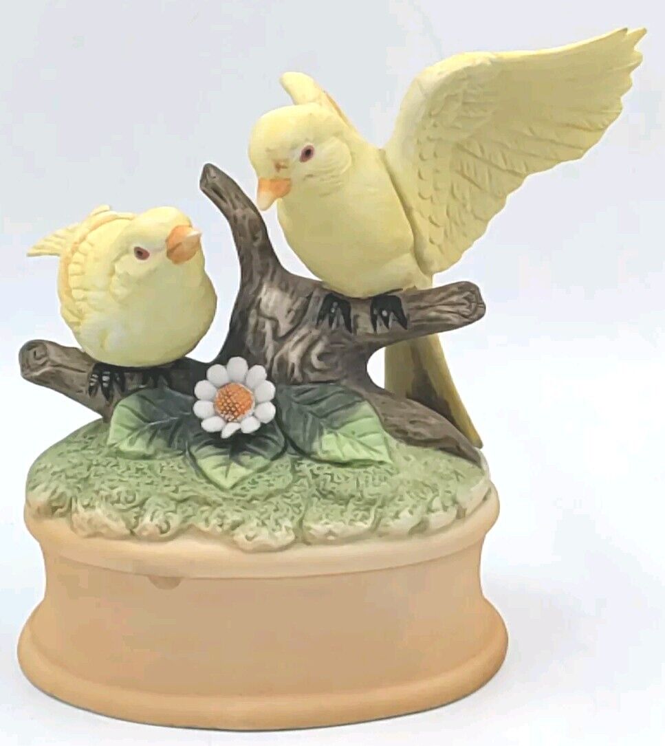 Vintage Schmid Music Box Pair Yellow Birds Plays Everything Is Beautiful 5.5\