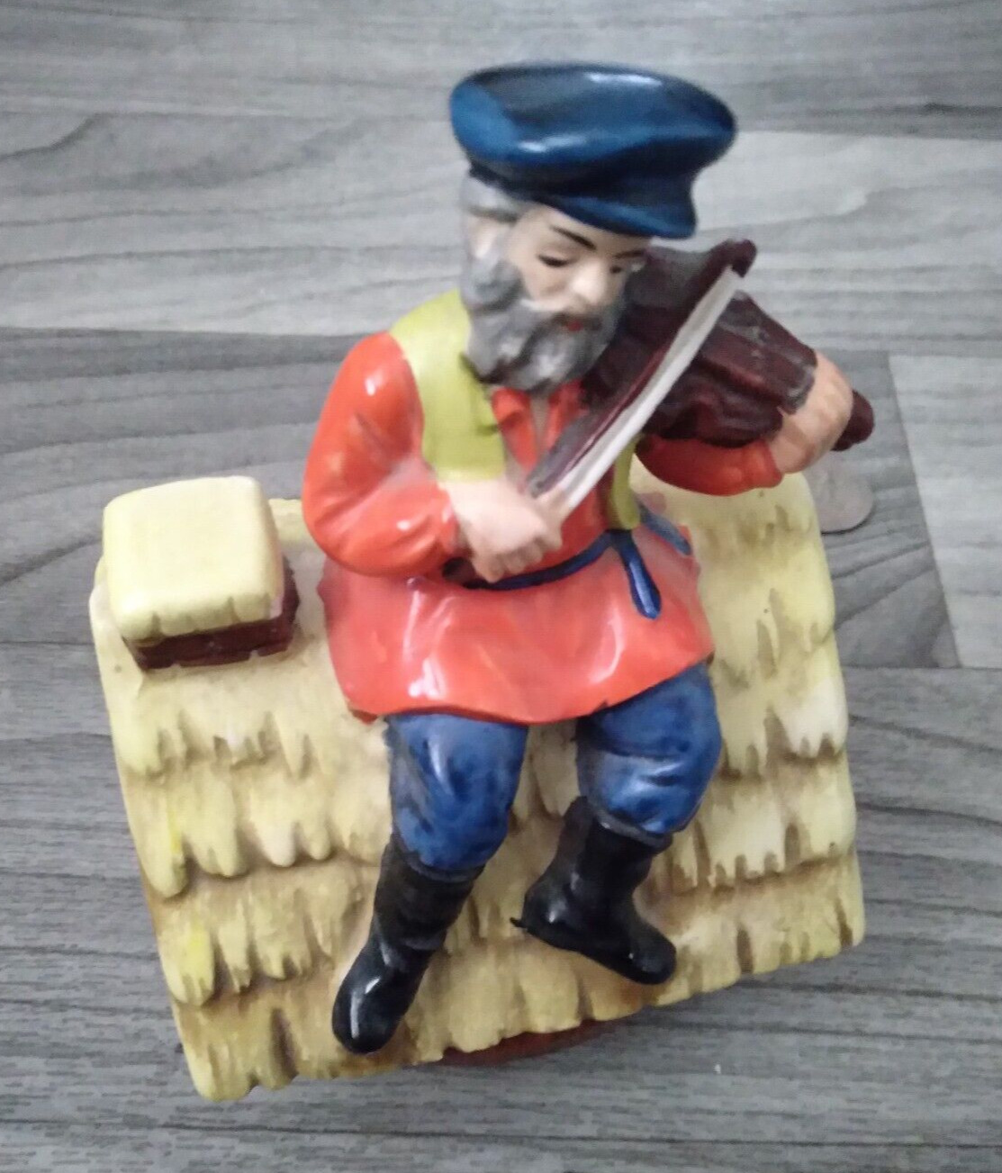 Vintage Ceramic Fiddler on the Roof Spinning Music Box Japan WORKS
