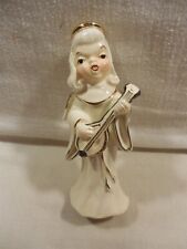 Vintage Japan Ceramic Christmas Angel Girl Playing Guitar Figurine 5 3/4