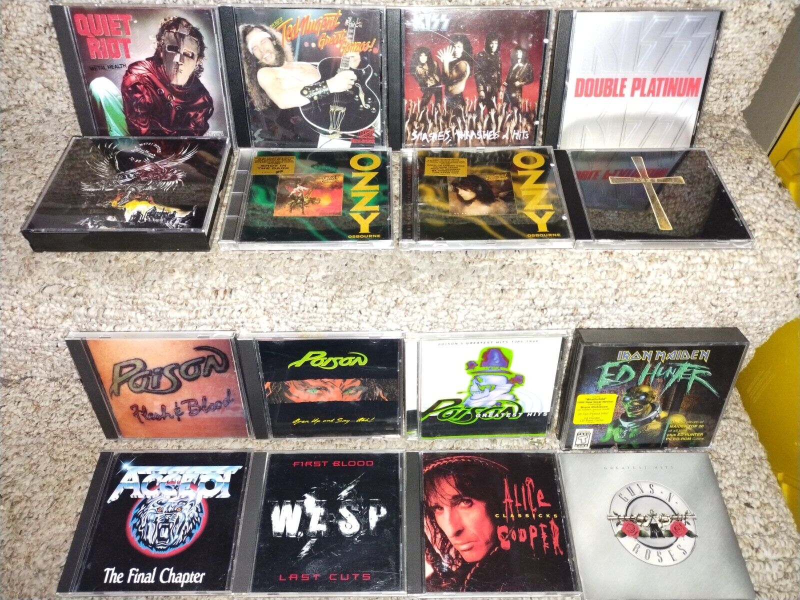 16 CD lot vintage Guns Roses Iron Maiden Kiss Ozzy Poison Wasp Alice Cooper 