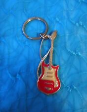 VINTAGE CROWN MARKED ELECTRIC GUITAR SHAPED METAL ENAMELED KEYCHAIN - GC picture
