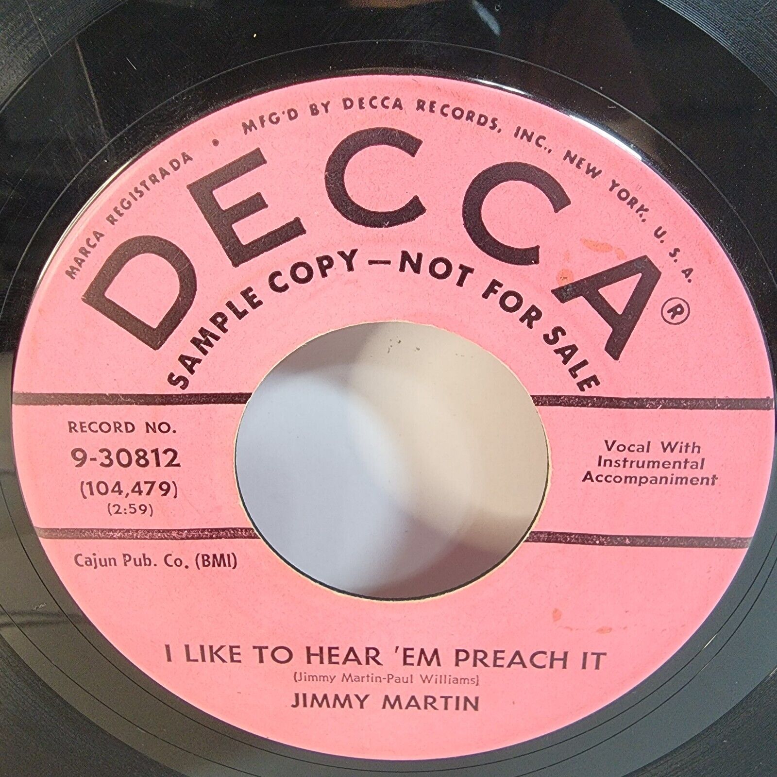 JIMMY MARTIN - I Like To Hear Em Preach It/Voice O My Savior 45rpm Promo
