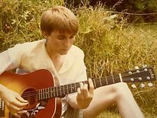 AiF) Found Photo Photograph Man Playing Guitar Outside Grass picture