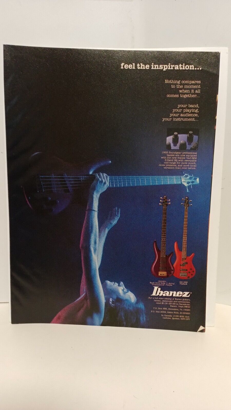 IBANEZ GUITARS SR SERIES BASS GUITAR  1993 - 10X8 - PRINT AD t5