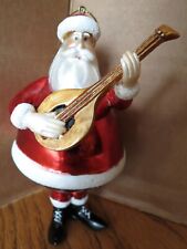 Guitar Playing Santa Claus Glass Ornament Hand Blown Hand Painted Christmas picture