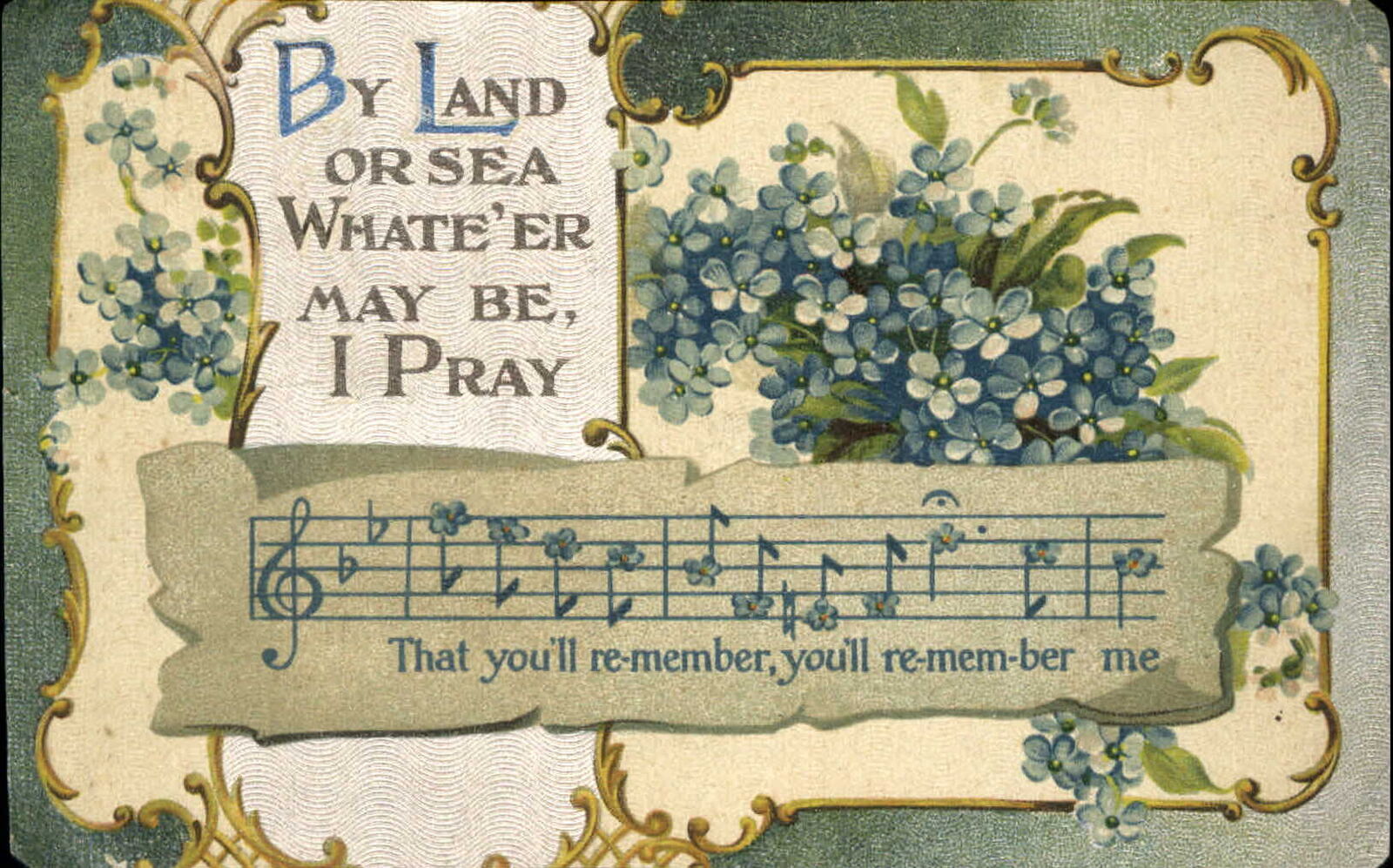 Remember Me music notes forget-me-nots mailed 1911 vintage postcard
