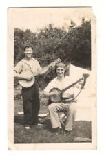 Vintage Photo 2 Young Men Playing The Banjo Outdoors Smiling Man Found Art R26 picture