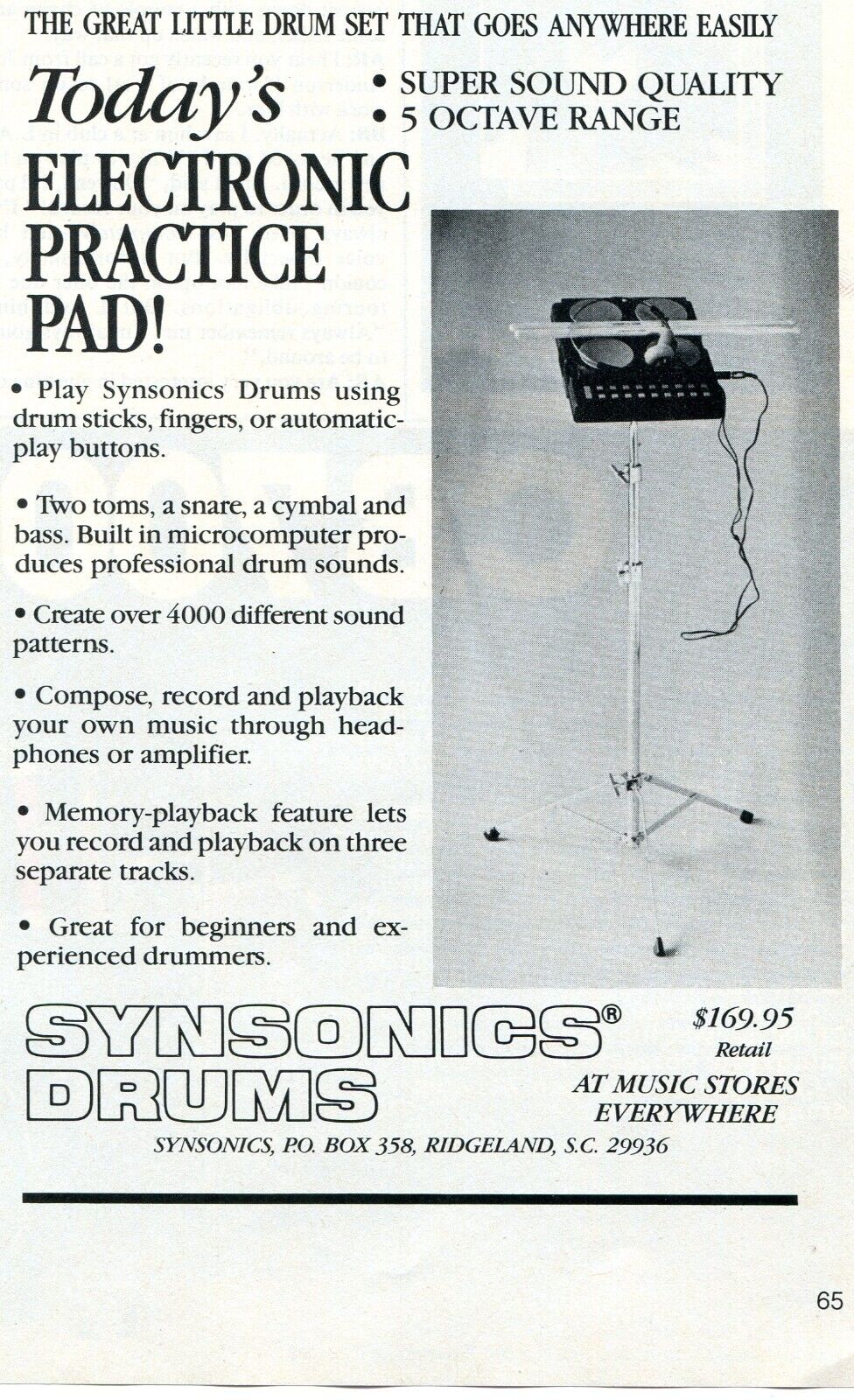 1986 small Print Ad of Synsonics Electronic Drums