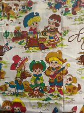 vintage novelty fabric, cowboys cowgirls guitars, camp, fun vibrant colors  picture