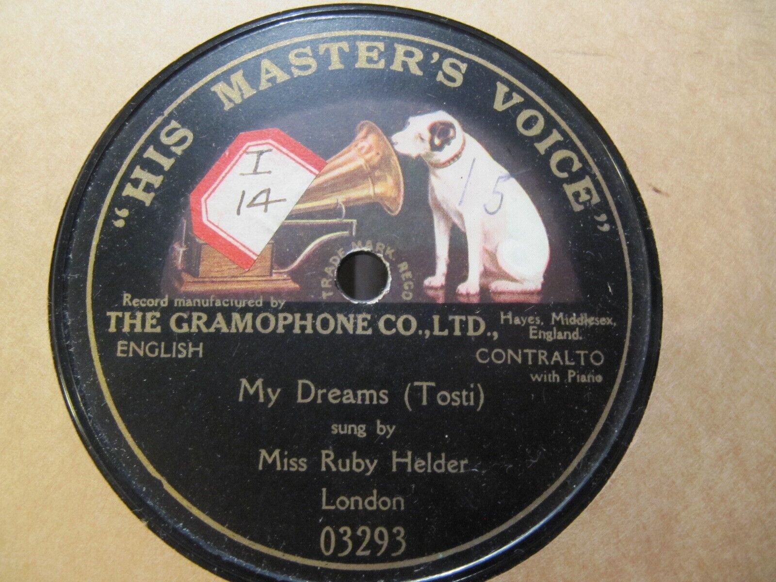 1912 THE GIRL TENOR Ruby Helder Tosti My Dreams HMV 03293 Music Hall Vaudeville