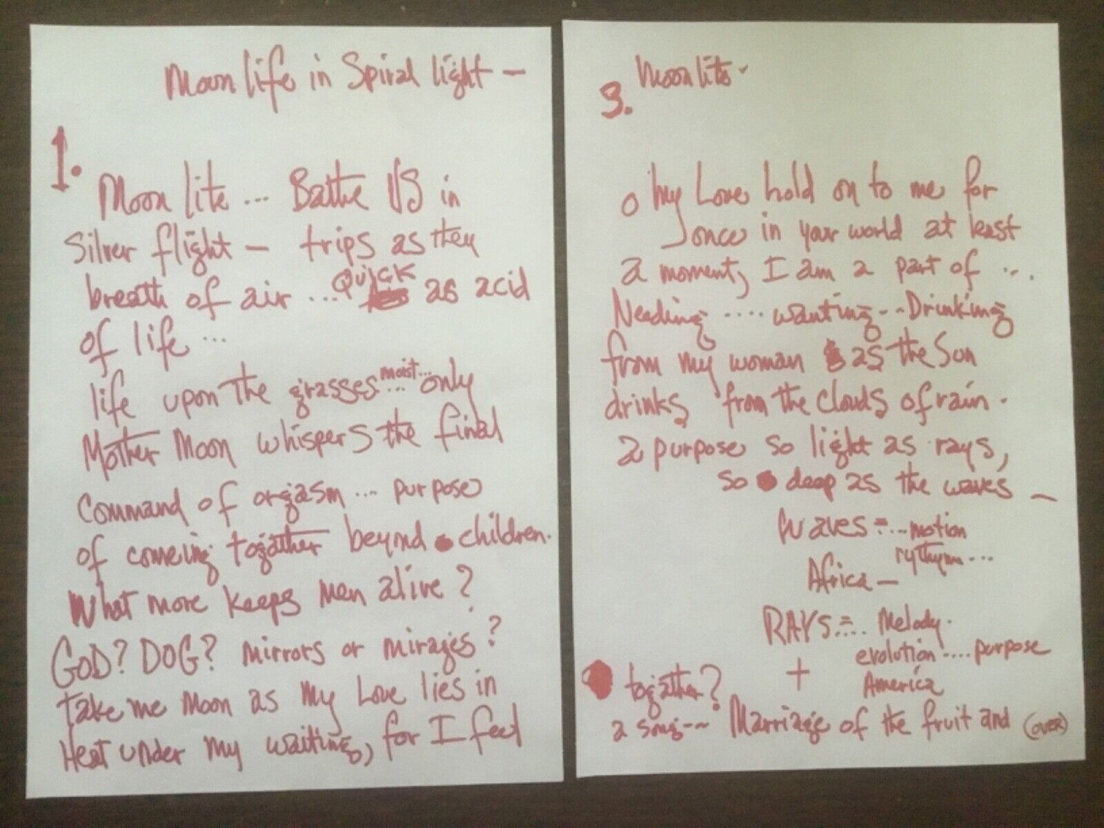 HAND WRITTEN DRAFTS BY JIMI HENDRIX OF ‘MOONLITE’ ,NEVER RELEASED *(Repro)*