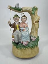 Vintage Music Box Ceramic Old Couple Swing 