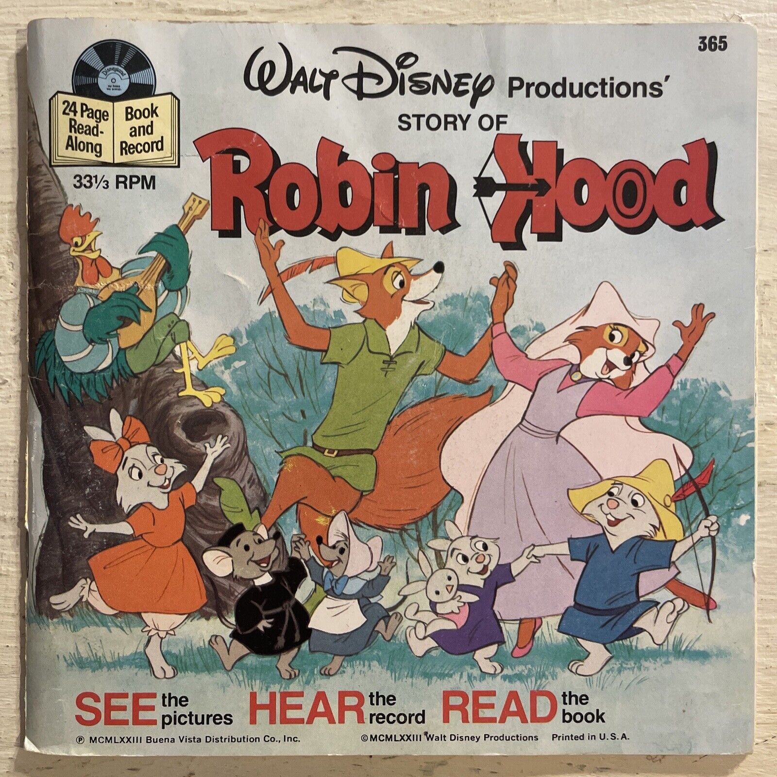 Walt Disney Robin Hood 24 Pg. Book & LP 33 1/3 Record Disneyland 1977 VG+