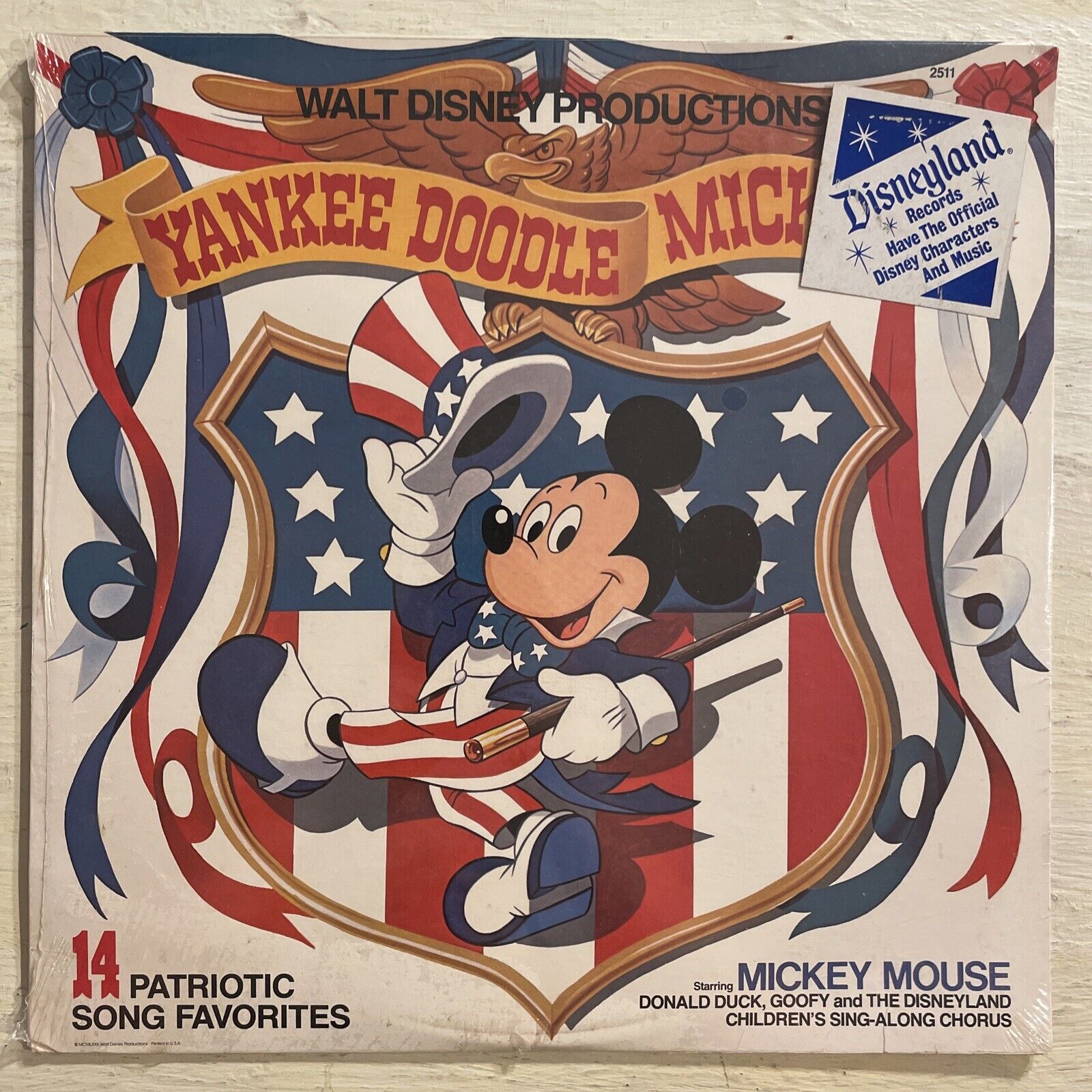 Walt Disney Yankee Doodle Mickey Mouse LP Disneyland SEALED + RARE HYPE STICKER