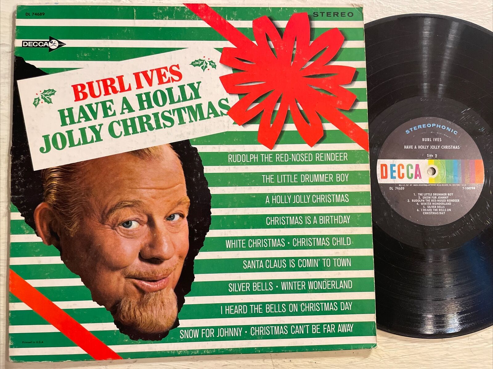 Burl Ives Have A Holly Jolly Christmas LP Decca 1st Stereo RARE Holiday GD+