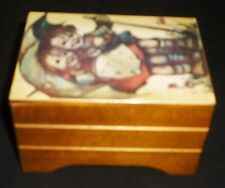 VINTAGE WOODEN MUSIC BOX GOEBEL KIDS WITH UMBRELLA STORMY WEATHER picture
