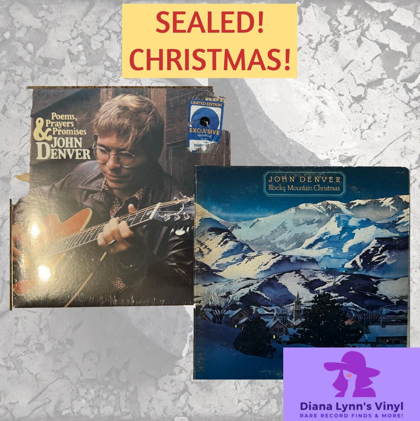 John Denver POEMS PRAYERS & PROMISES Vinyl Record Rocky Mountain Christmas 2 LOT