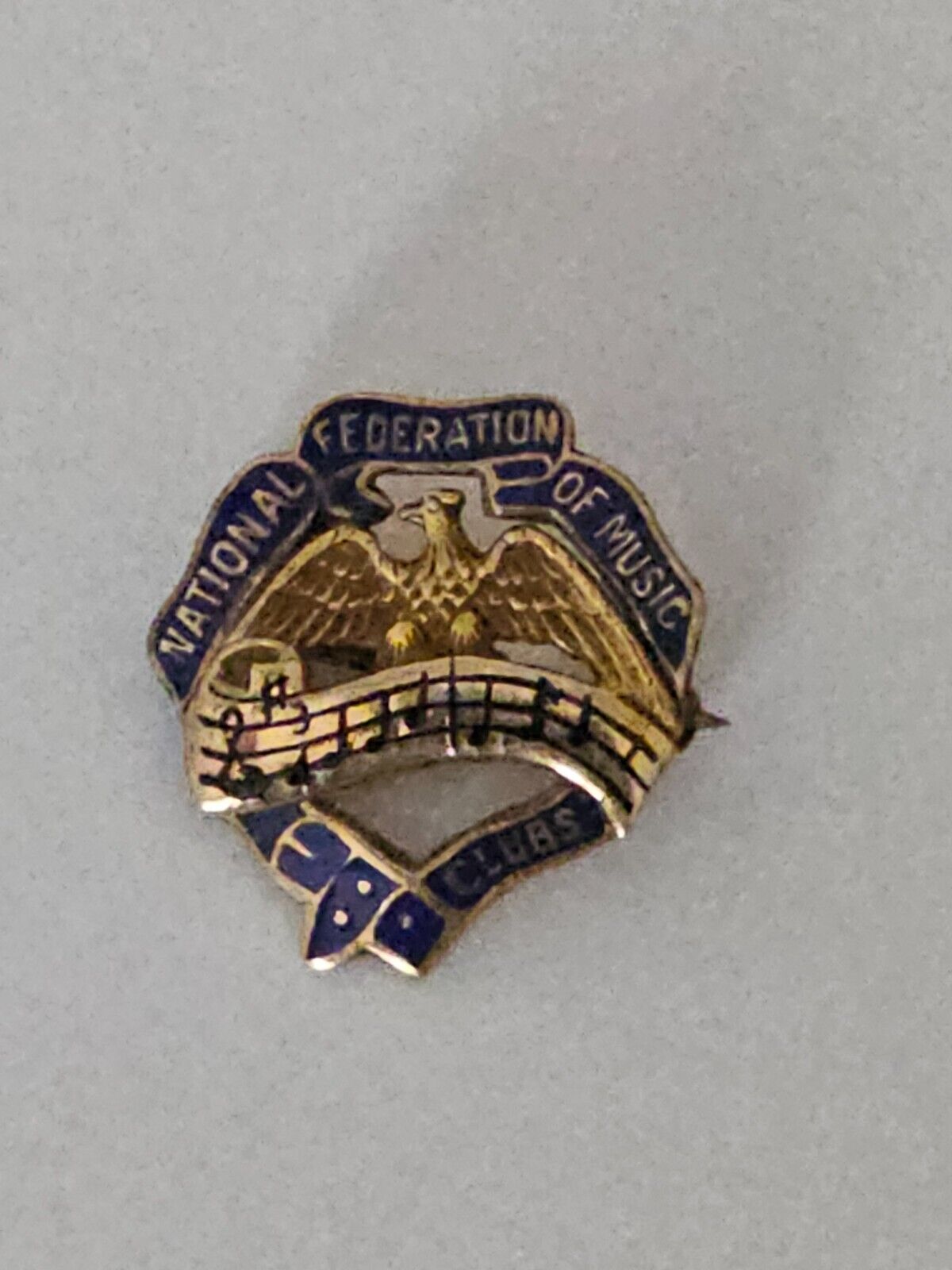 Vintage National Federation of Music Clubs Lapel Pin Blue & Gold With Eagle