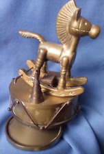 VINTAGE BRASS REVOLVING ROCKING HORSE MUSIC BOX TOY LAND picture