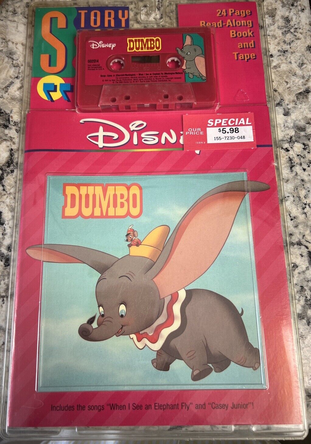 Disney's Dumbo Read-Along Book & Tape by Disney (Cassette, Disney) vintage NEW