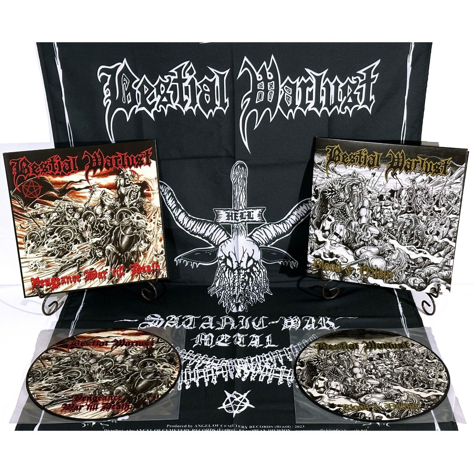 BESTIAL WARLUST Vengeance War Till Death + Blood and Valour Pic Vinyl LPs + Flag