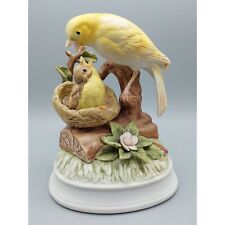 Vintage Gorham Bird Figurine Music Box Yellow Mother Bird Feeding Baby Bird 6